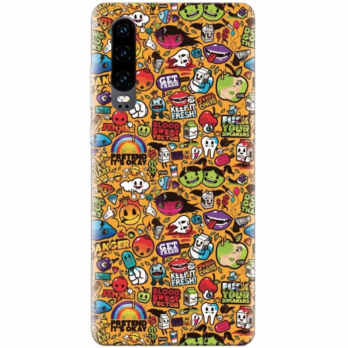 Husa silicon pentru Huawei P30, Colorful Sticker Illustrations