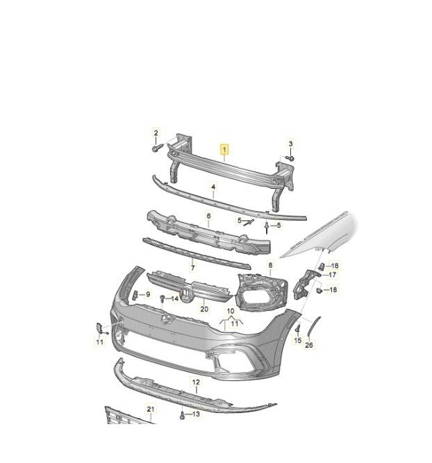 Armatura bara Vw Golf 8 11.2019-, parte montare Fata, RapidAuto 95C30731