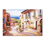 Tablou peisaj mediteranean GIGANT, pictat manual, Colt de rai, 150x100cm ulei pe panza in cutit efect 3D, gata de agatat pe perete