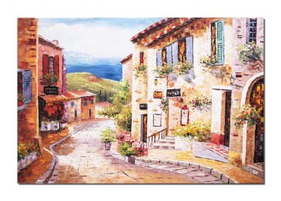Tablou peisaj mediteranean GIGANT, pictat manual, Colt de rai, 150x100cm ulei pe panza in cutit efect 3D, Valentin Pop foto