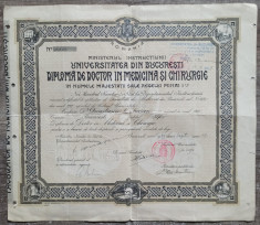 Diploma de doctor in medicina si chirurgie, Bucuresti 1929 foto