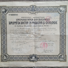 Diploma de doctor in medicina si chirurgie, Bucuresti 1929