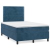 VidaXL Pat box spring cu saltea/LED albastru &icirc;nchis 120x190cm catifea