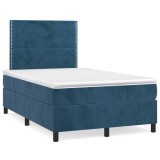 VidaXL Pat box spring cu saltea/LED albastru &icirc;nchis 120x190cm catifea