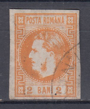 ROMANIA 1868 LP 21 REGELE CAROL CU FAVORITI 2 BANI PORTOCALIU STAMPILAT foto