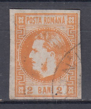 ROMANIA 1868 LP 21 CAROL CU FAVORITI 2 BANI PORTOCALIU STAMPILAT