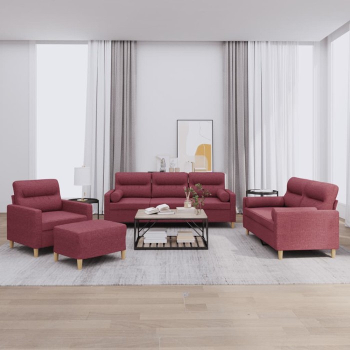 vidaXL Set canapea cu perne, 4 piese, roșu vin, material textil 3201566