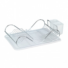 Scurgator de vase cu suport pentru tacamuri Clean, Wenko, 12.5 x 32 x 47 cm, plastic/inox, alb/argintiu