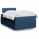 VidaXL Pat box spring cu saltea, albastru, 120x200 cm, textil