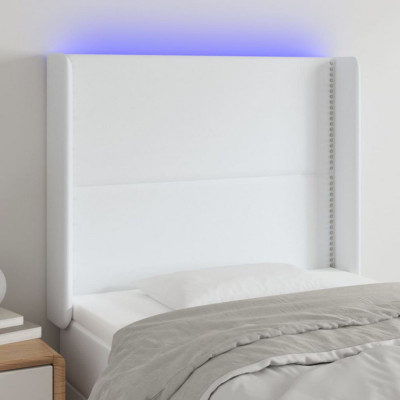 Tablie de pat cu LED, alb, 83x16x118/128 cm, piele ecologica GartenMobel Dekor foto