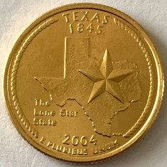 AMERICA QUARTER 1/4 DOLLAR 2004 LITERA D.Statul Steaua Solitara-TEXAS)PLACAT AUR