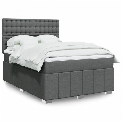 vidaXL Pat box spring cu saltea, gri &amp;icirc;nchis, 140x190 cm, textil 3293978 foto
