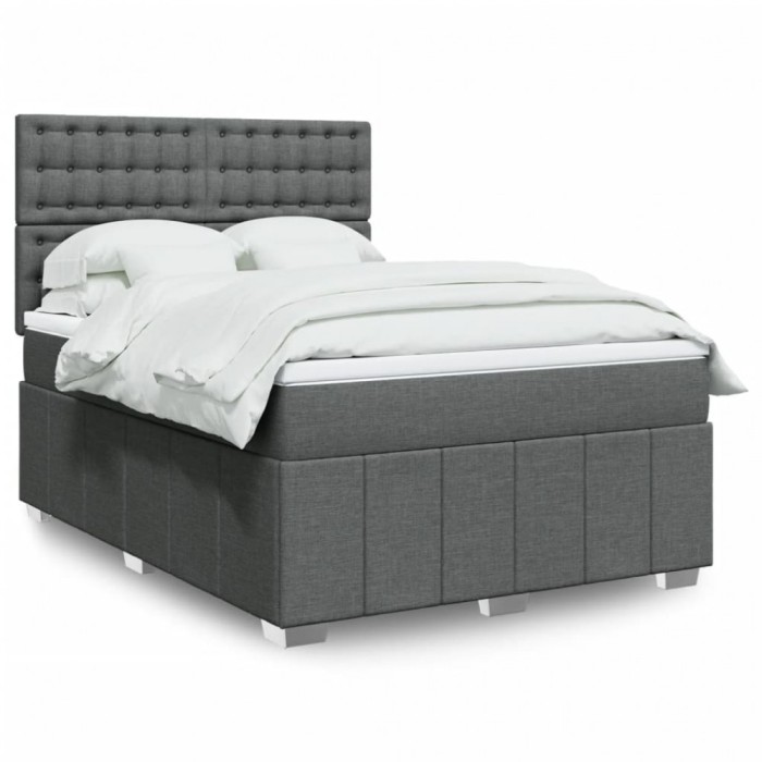 vidaXL Pat box spring cu saltea, gri &icirc;nchis, 140x190 cm, textil 3293978