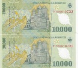 Bancnota 10000 lei - Romania 2000 - UNC,SERIE CONSECUTIVA