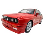 Macheta BMW E30 M3 rosu ursulet 1:24 cu sunet, lumini, pornire pe volan, resort