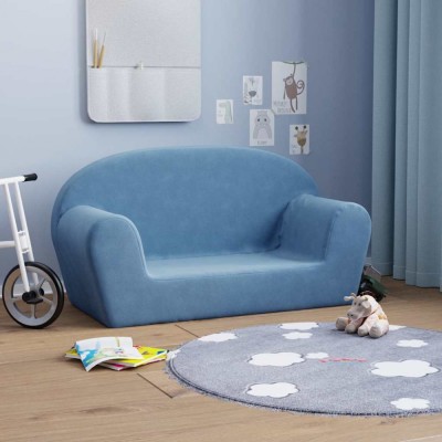 vidaXL Canapea pentru copii cu 2 locuri, albastru, pluș moale 356990 foto