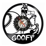 Ceas de perete din disc vinil, Tematică Goofy / Personaje Animație, Design Vesel cu Siluetă Personaj, Negru, 30 cm
