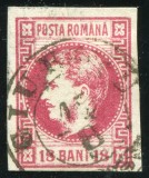 1868 , Lp 24 a , Carol I cu favoriti 18 Bani carmin - stampila agrafa GIURGIU