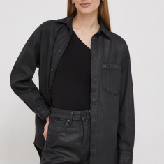 Pepe Jeans camasa din bumbac ALIX COATED femei, culoarea negru, cu guler clasic, relaxed