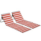 Outsunny Set de 2 covorașe de plajă căptușite saltea de plajă spătar reglabil multi-poziții 142 x 51 x 40 cm alb și roșu | Aosom Romania