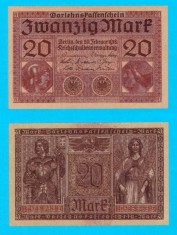 Germania (p#57) 20 Mark 1918 aUNC+ &#039;Darlehnskassenschein&#039; serie: B0482896