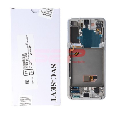 LCD+Touchscreen cu Rama Samsung Galaxy S21 5G / G991 WHITE Original Service Pack foto