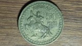 Mongolia - moneda aniversara - 1 togrog / tugrik 1971 - 50 de ani de la Revolutia Populara Mongola - dimensiune mare ⌀ 32 mm - frumoasa !