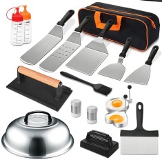 Set 17 Ustensile pentru Gratar, Flippy, din Otel Inoxidabil, cu Geanta, Negru foto
