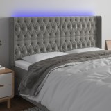 Cumpara ieftin Tăblie de pat cu LED, gri deschis, 183x16x118/128 cm, catifea
