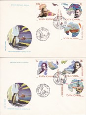 ROMANIA 1986 LP 1163 CERCETATORI ROMANI IN ZONELE POLARE SERIE/PLIC PRIMA ZI foto