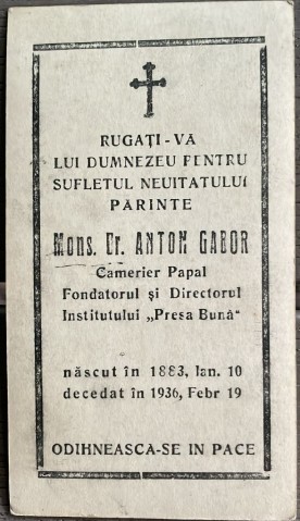 1936, Mons. Dr. Anton Gabor, Romania, camerier papal, fondatorul si dir Institutului Presa Buna, catolicism, Biserica Catolica/ Tamaseni / Iasi