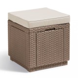 Taburet Cub Keter Cappuccino cu Spatiu Depozitare si Perna, Multifunctional, Rezistent Intemperii, Interior/Exterior, 42x42x45 cm