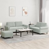 VidaXL Set de canapele cu perne, 3 piese, gri deschis, catifea