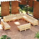vidaXL Set mobilier grădină cu perne crem, 13 piese, lemn masiv de pin 3096887