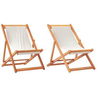 Scaune pliante 2 buc. material textil alb crem foto