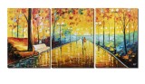 Cumpara ieftin Set 3 piese tablou pictat manual, Impreuna pe aleea vietii, 150x70cm ulei pe panza in cutit, gata de agatat pe perete