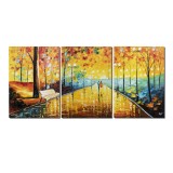 Set 3 piese tablou pictat manual, Impreuna pe aleea vietii, 150x70cm ulei pe panza in cutit, gata de agatat pe perete