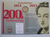 Carton filatelic numismatic german 300 x 210 mm 10 Euro 2013 UNC Georg Buchner