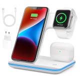 Incarcator Wireless Profesional 3 in 1 BIRAI&reg;, Fast Charger Multifunctional, Incarcare de 15W pentru Telefon, Casti, Smartwatch, Compatibil cu Toate S