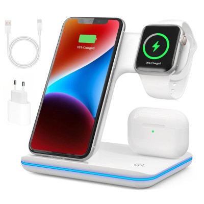 Incarcator Wireless Profesional 3 in 1 BIRAI&amp;reg;, Fast Charger Multifunctional, Incarcare de 15W pentru Telefon, Casti, Smartwatch, Compatibil cu Toate S foto