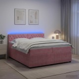 Cumpara ieftin Pat boxspring cu saltea cu benzi LED Roz 200 x 200 cm Catifea