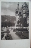 Carte postala, Sinaia, Castelul peles, fatada si terase, perioada interbelica