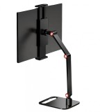 Suport de tableta / telefon, trei sectiuni/brate, suport intre 13&quot; si 17.3&quot;, metalic, culoare: negru si rosu, rotire la 360&deg; , pliabil, ajustabil.