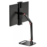 Suport de tableta / telefon, trei sectiuni/brate, suport intre 13&quot; si 17.3&quot;, metalic, culoare: negru si rosu, rotire la 360&deg; , pliabil, ajustabil.