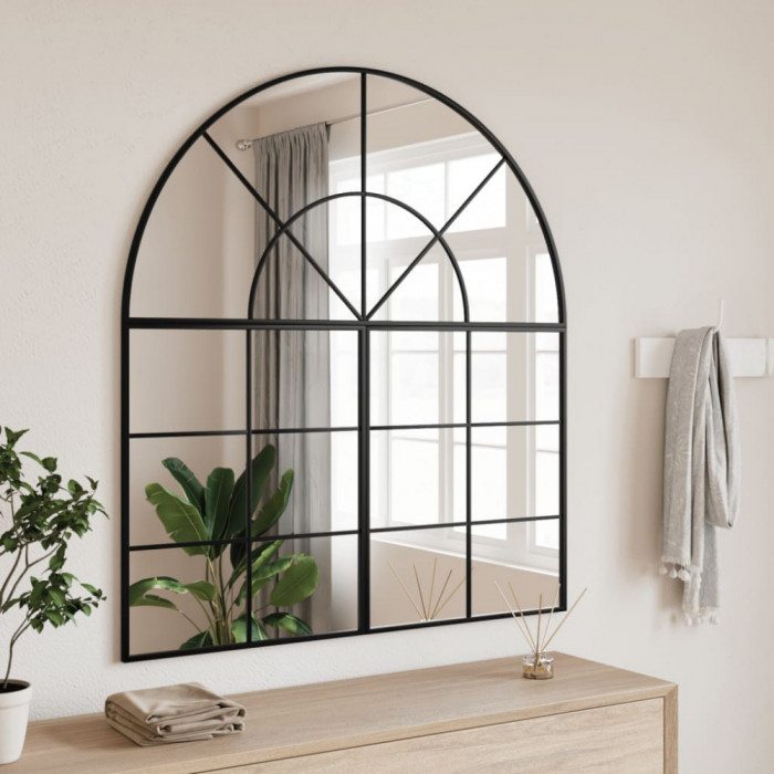 Oglinda de perete, negru, 100x50 cm, arcuita, fier GartenMobel Dekor