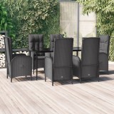 VidaXL Set mobilier de grădină cu perne, 7 piese, negru, poliratan 3185172