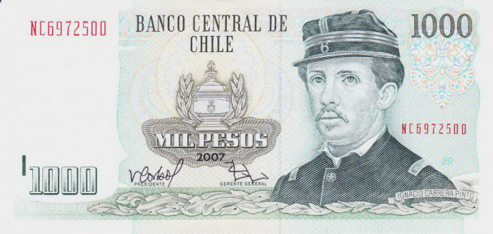Bancnota Chile 1.000 Pesos 2007 - P154g UNC