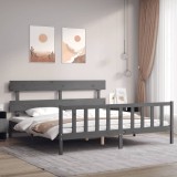 Cumpara ieftin Cadru pat cu tăblie 200x200 cm, gri, lemn masiv