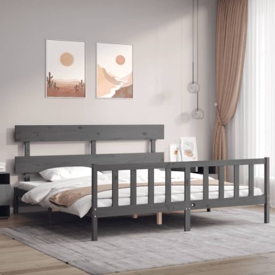 vidaXL Cadru pat cu tăblie 200x200 cm, gri, lemn masiv 3193293 foto