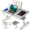 Stand Laptop Multifunctional Pliabil, Reglabil, cu Sertar, Suport Tableta/Carte, USB, 60x40cm, Gri + CADOU Lampa LED, Ventilator